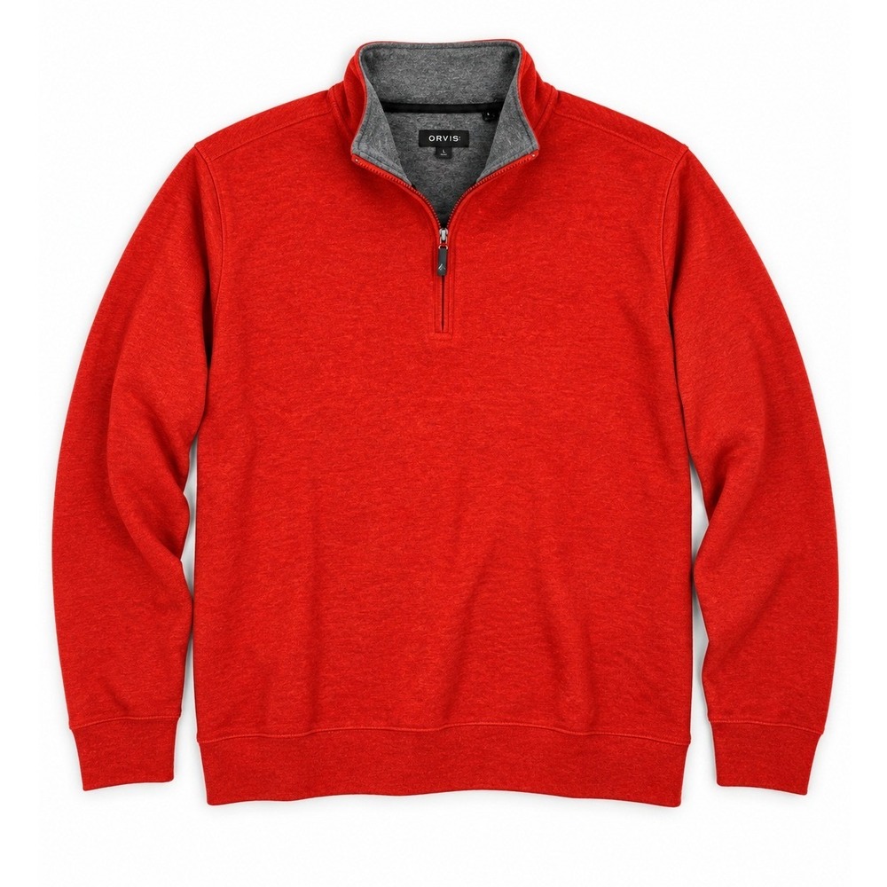 Orvis Mens Quarter Zip Pullover Sweater Orange Heather Mock Neck Large